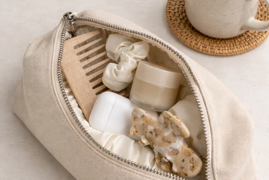 Fair Trade Cosmetic Bags — Beauty bag material and construction detail
