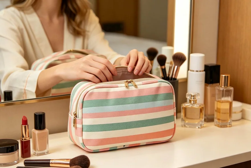 Material and construction detail for Hanging Toiletry Bags guide — Toiletry bag and cosmetic pouch specification